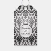 ブラックダマスクの銀グレー結婚の感謝を ギフトタグ (正面)