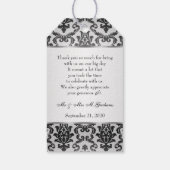 ブラックダマスクの銀グレー結婚の感謝を ギフトタグ (裏面)