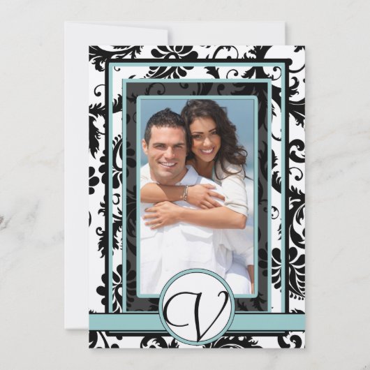 ブラックダマスクアクアブルーの結婚式招待状 招待状 (裏面)