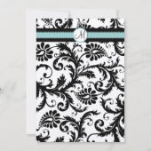 ブラックダマスクアクアブルーティール(緑がかった色)結婚式招待状 招待状 (正面)