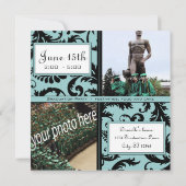 ブラックダマスクアクアブルー卒業招待状 招待状 (裏面)