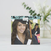 ブラックダマスクアクアブルー卒業招待状 招待状 (スタンド正面)