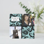 ブラックダマスクアクアブルー卒業招待状 招待状 (スタンド正面)