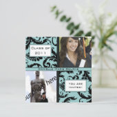 ブラックダマスクアクアブルー卒業招待状 招待状 (スタンド正面)