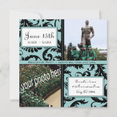 ブラックダマスクアクアブルー卒業招待状 招待状 (裏面)