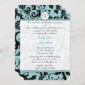ブラックダマスクアクアブルー結婚式招待状 招待状 (正面/裏面)