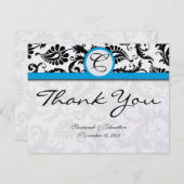 ブラックダマスクアクアマリン結婚トリムありがとう サンキューカード (正面/裏面)