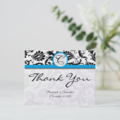 ブラックダマスクアクアマリン結婚トリムありがとう サンキューカード (スタンド正面)