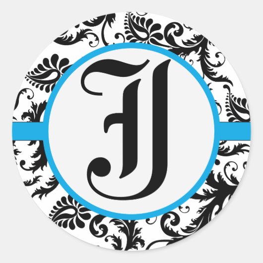 ブラックダマスクアクアマリン結婚トリムのシール ラウンドシール (正面)