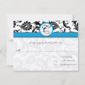 ブラックダマスクアクアマリン トリム ウェディング 招待状 (正面)