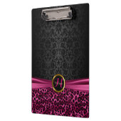 ブラックダマスクアンドブライトピンクレオパードデザイン クリップボード (左)