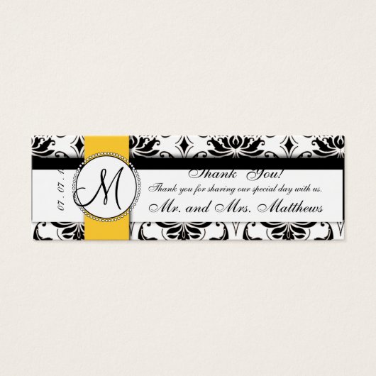 ブラックダマスクイエロー結婚式の引き出物ラベル (正面)