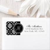 ブラックダマスクイニシャル差出人住所ラベル ラベル (インサイチュ)