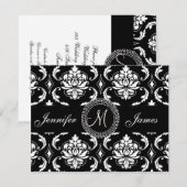 ブラックダマスクイニシャル結婚式招待状カード エンクロージャーカード (正面/裏面)