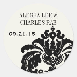 ブラックダマスクウェディングメッセージカード結婚またはシール ラウンドシール