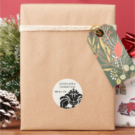 ブラックダマスクウェディングメッセージカード結婚またはシール ラウンドシール