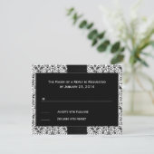 ブラックダマスクウェディングRSVPカード 出欠カード (スタンド正面)
