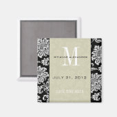 ブラックダマスクグレーモノグラム日付を保存 マグネット (正面/裏面)