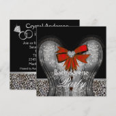 ブラックダマスクコルセットレッドヒョウバチェロレッテ 招待状 (正面/裏面)