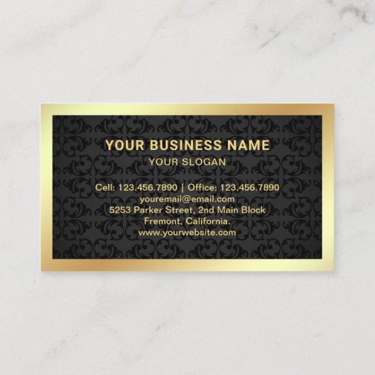 ブラックダマスクゴールドフォイルインクウエルフェザークイルペン 名刺 (裏面)