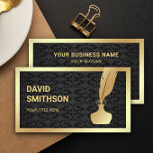 ブラックダマスクゴールドフォイルインクウエルフェザークイルペン 名刺