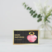 ブラックダマスクゴールドフォイルピンク香料ボトル 名刺 (スタンド正面)