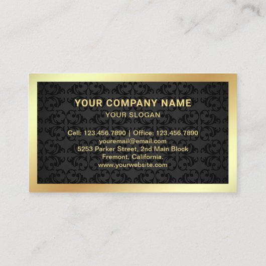 ブラックダマスクゴールドフォイルフォト実在エステートエージェント 名刺 (裏面)