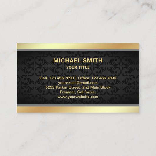 ブラックダマスクゴールドフォイルホームロゴ実在エステートエージェント 名刺 (裏面)