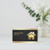 ブラックダマスクゴールドフォイルホームロゴ実在エステートエージェント 名刺 (スタンド正面)