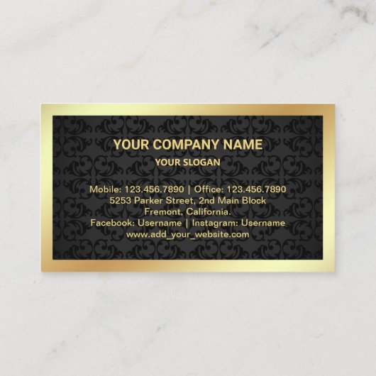 ブラックダマスクゴールドフォイル実在エステート不動産仲介業者写真 名刺 (裏面)