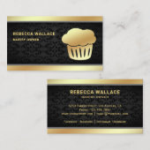 ブラックダマスクゴールドフォイル手作りカップケーキベーカリー 名刺 (正面/裏面)