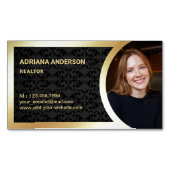 ブラックダマスクゴールドフォイ実在ルエステートフォト不動産仲介業者 マグネット名刺 (正面)