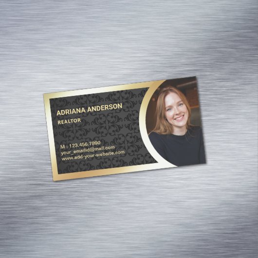 ブラックダマスクゴールドフォイ実在ルエステートフォト不動産仲介業者 マグネット名刺 (インサイチュ)