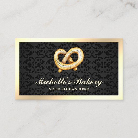ブラックダマスクゴールドプレッツェルベーカリー 名刺 (正面)