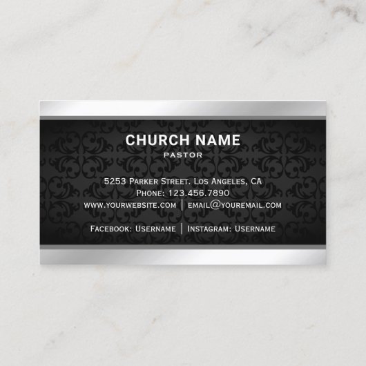 ブラックダマスクシルバーフォイルイエスキリスト十字架 名刺 (裏面)