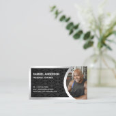 ブラックダマスクシルバー フィットネスパーソナルトレーナー写真 名刺 (スタンド正面)