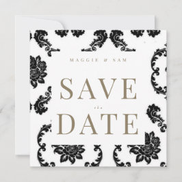 ブラックダマスクスクエア結婚式Save the Date セーブザデート