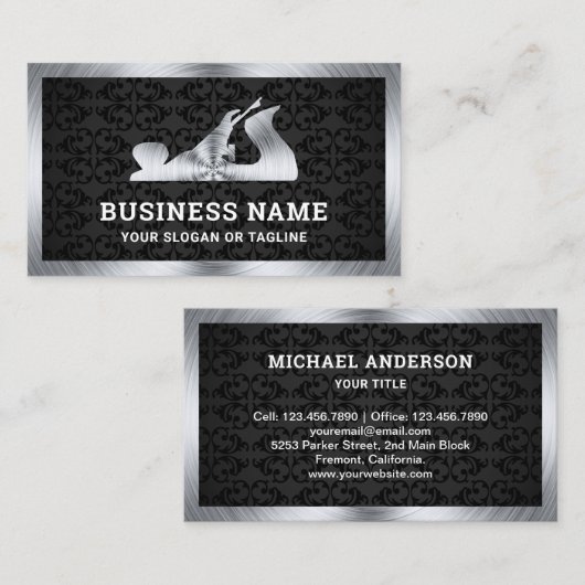 ブラックダマスクスチールハンド飛行機ハンドマン大工 名刺 (正面/裏面)