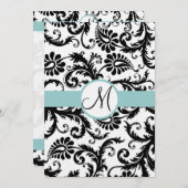 ブラックダマスクスワーズアクアトリム結婚式招待状 招待状 (正面/裏面)