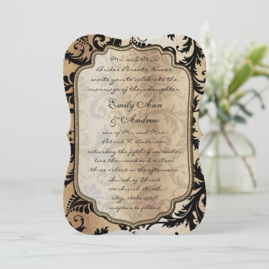 ブラックダマスクスワーズ結婚式招待状 招待状 (スタンド正面)