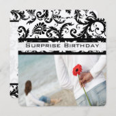 ブラックダマスクスワーズ誕生日招待状 招待状 (正面/裏面)