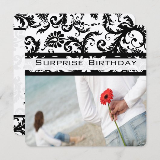 ブラックダマスクスワーズ誕生日招待状 招待状 (正面/裏面)