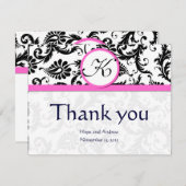 ブラックダマスクスワールピ結婚ンクサンキューカード サンキューカード (正面/裏面)