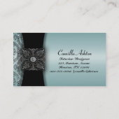 ブラックダマスクティール（緑がかった色）ブルービジネスカード 名刺 (裏面)