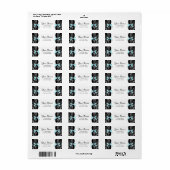 ブラックダマスクティール（緑がかった色）ブルーボウ差出人住所ラベル ラベル (フルシート)