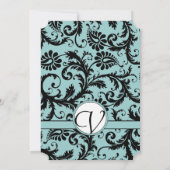 ブラックダマスクティール(緑がかった色)ブルー結婚式招待状 招待状 (裏面)
