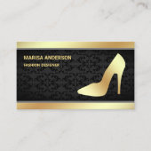 ブラックダマスクトレンディーゴールドフォイルハイヒールスティレットトス 名刺 (正面)