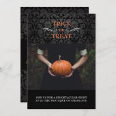 ブラックダマスクハロウィーンフォトカード 招待状 (正面/裏面)