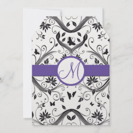 ブラックダマスクバタフライ渦巻き赤い結婚式招待 招待状