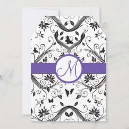 ブラックダマスクバタフライ渦巻き赤い結婚式招待 招待状